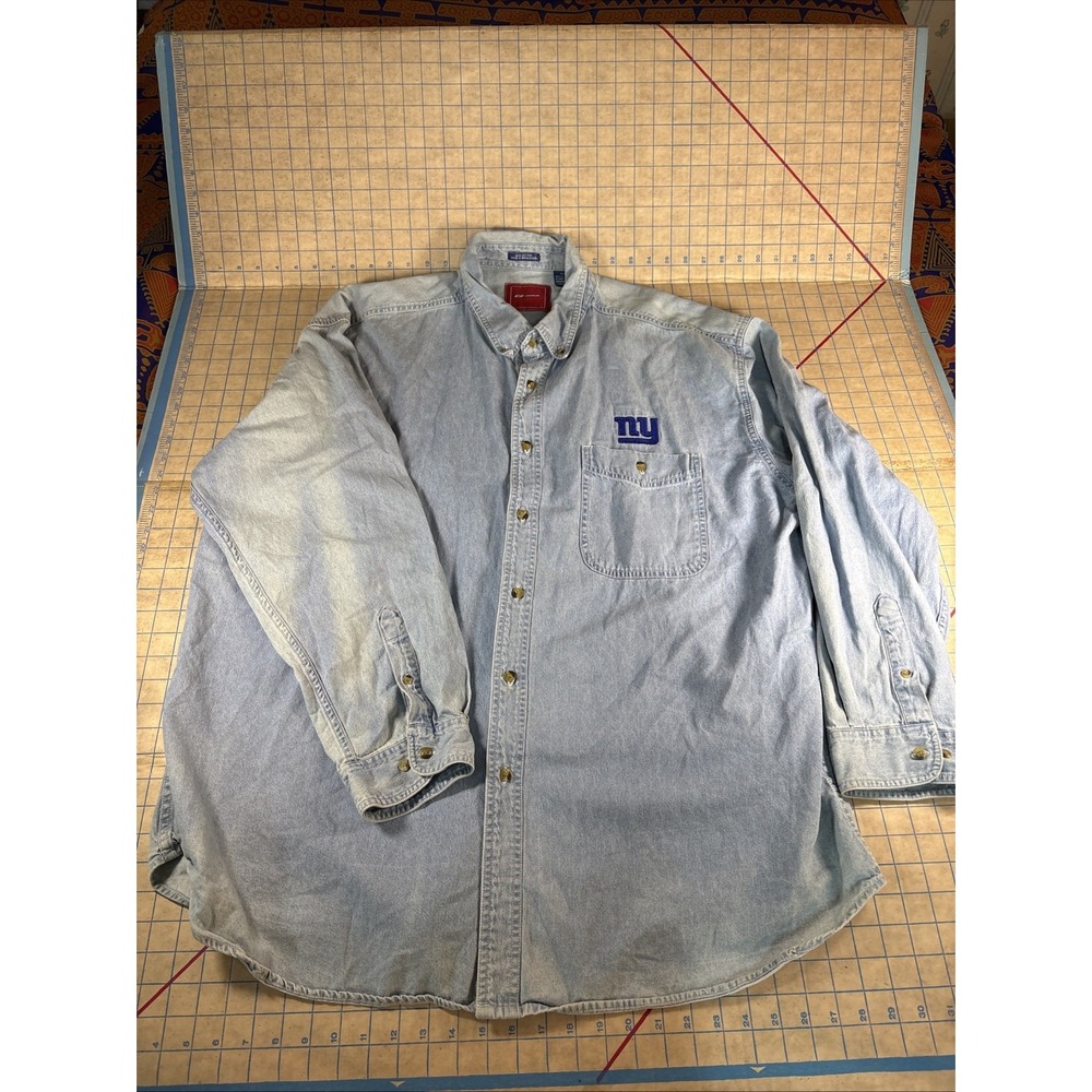Vintage Reebok NY Giants Denim‎ Shirt XXL Long Sleeve Button Down NFL 2000s Y2K